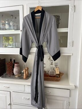 Victoria's Secret Black & White Striped Kimono Robe with Black Trim